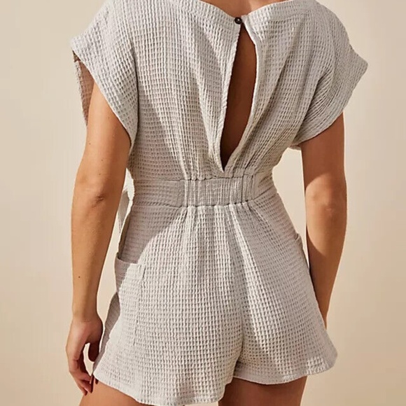 Free People Cream Pull Me In Waffle Knit Romper - Picture 3 of 14